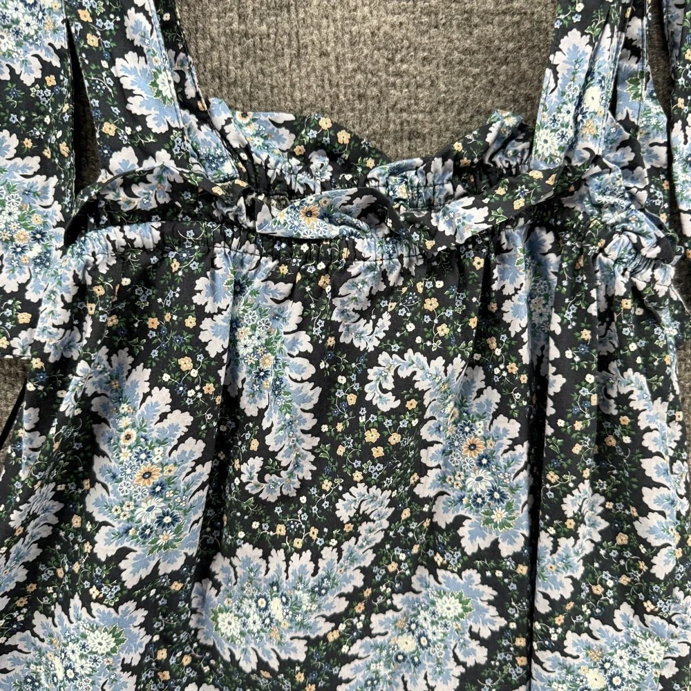 J Crew 90s Top Womens M‎ Blue Floral Babydoll Romantic Fairy Cottage Boho Casual